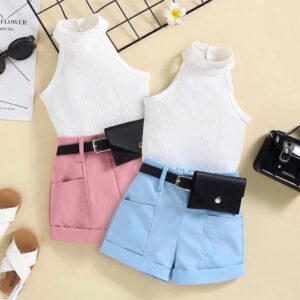 halterneck top shorts waist belt